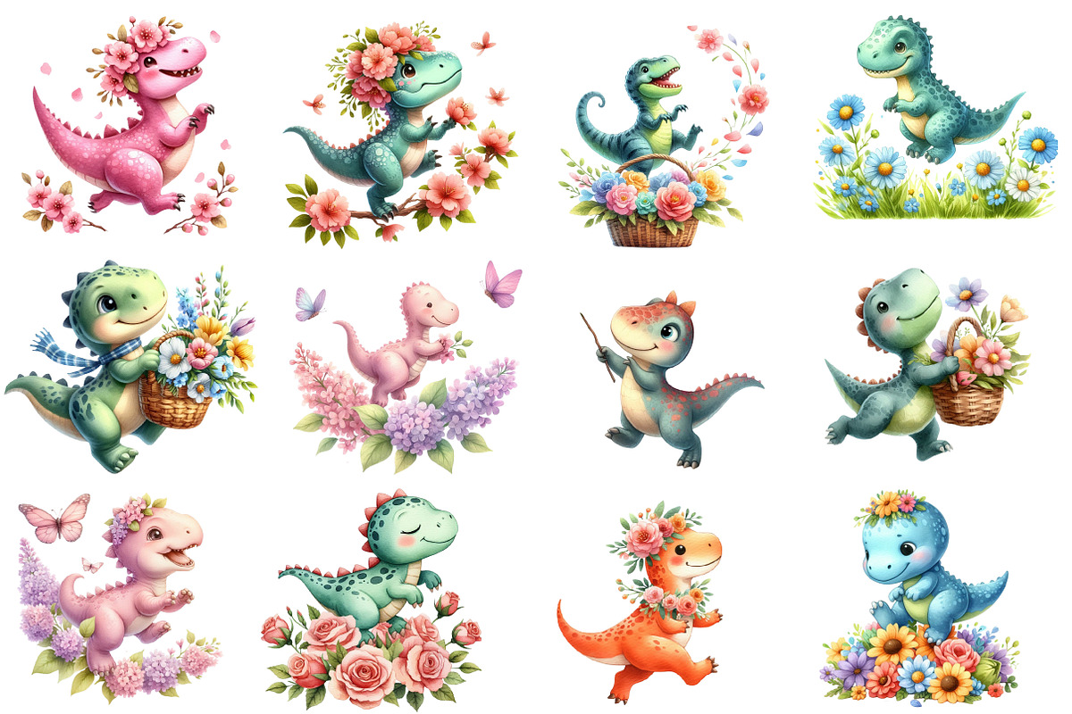 Dinosaurs Watercolor Clipart, an Illustration by Designworld (Photo 2 of 6)