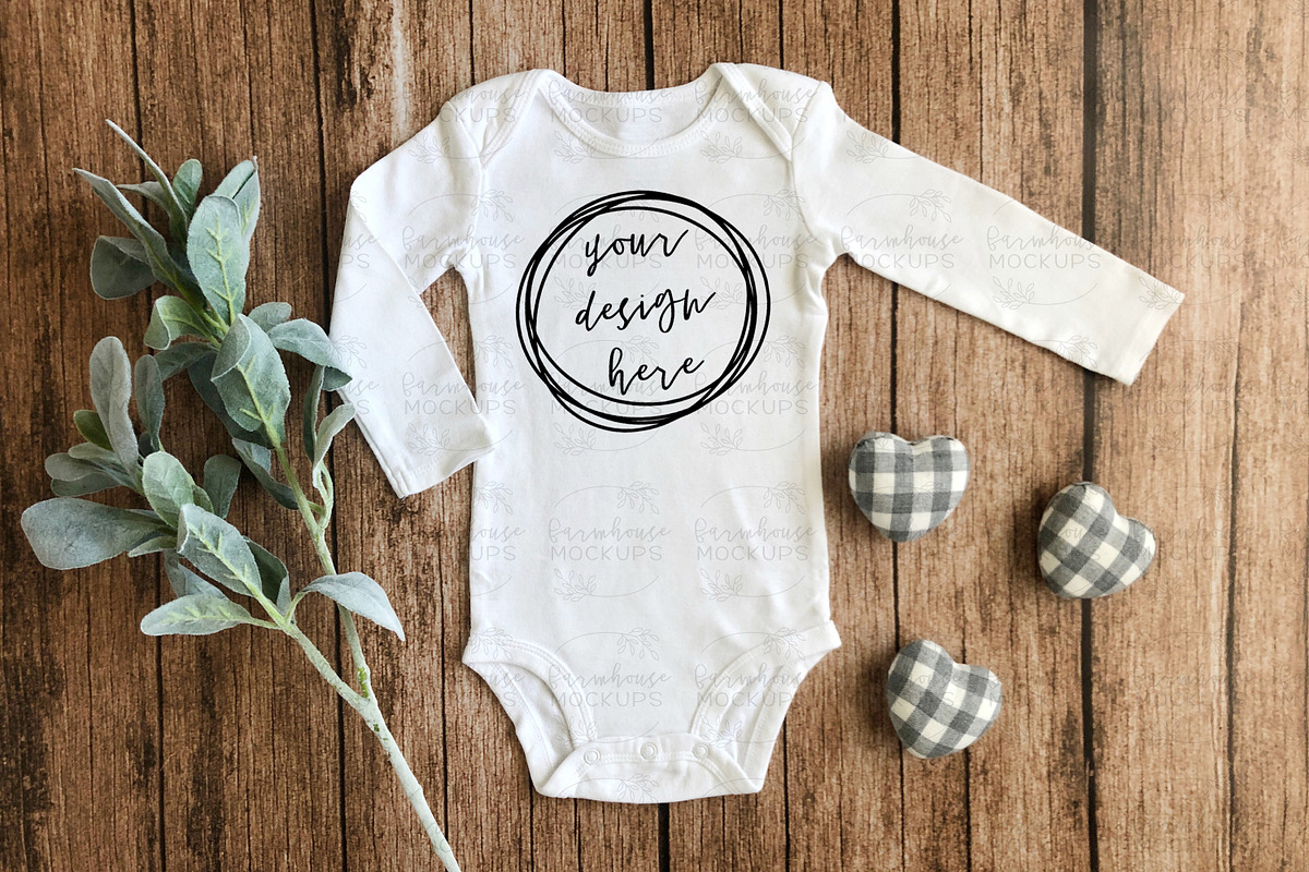 Baby Long Sleeve Onesie Mock Up, a Shirt Mockup by Affinity Grove (Photo 5 of 11)