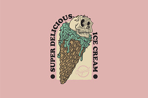 Retro Ice Cream Skull Template