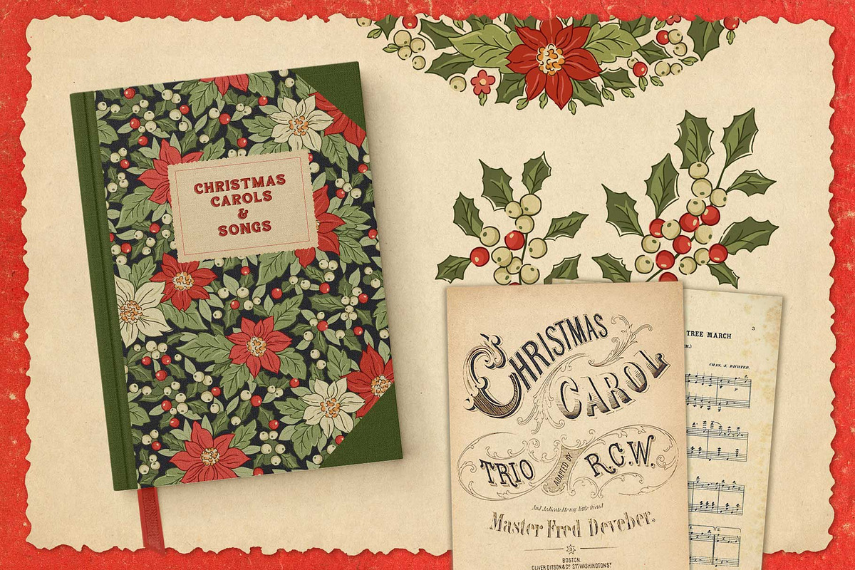 Vintage Christmas Clipart & Patterns, a Pattern Graphic by PATTERNS etc. (Photo 6 of 15)