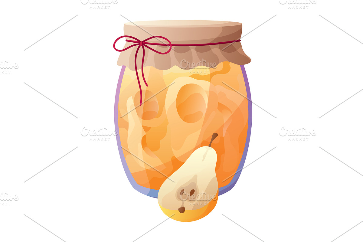 Jam jar with slice of pear. Homemade, a Food Illustration by the8monkey