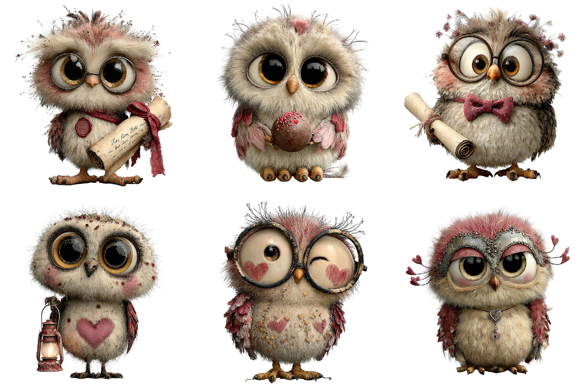 Whimsical Valentine Day Owl Clipart, an Illustration by DreamArtGraphic (Photo 4 of 4)