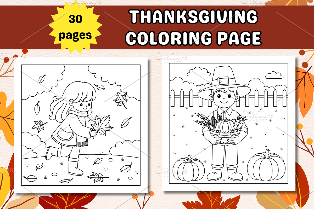 Cute Thanksgiving Coloring Page, a Seasonal Illustration by Salaly (Photo 4 of 10)