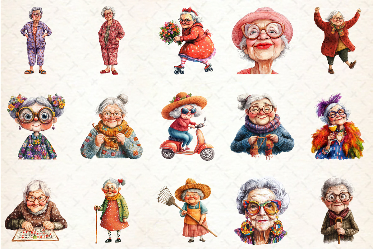 Funny Old Ladies Sublimation Clipart, a Seasonal Illustration by Rose Art (Photo 2 of 4)