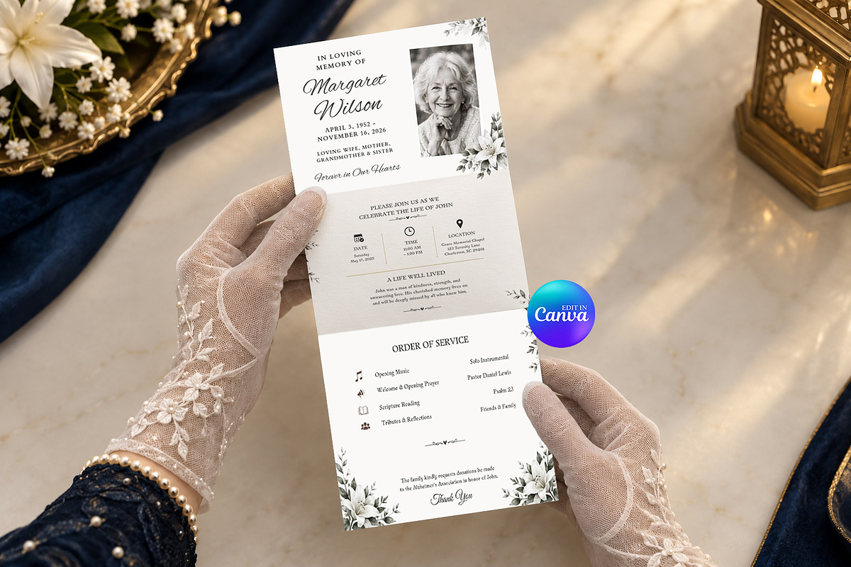 White Floral Funeral Program, an Invitation Template by Arslan (Photo 1 of 3)