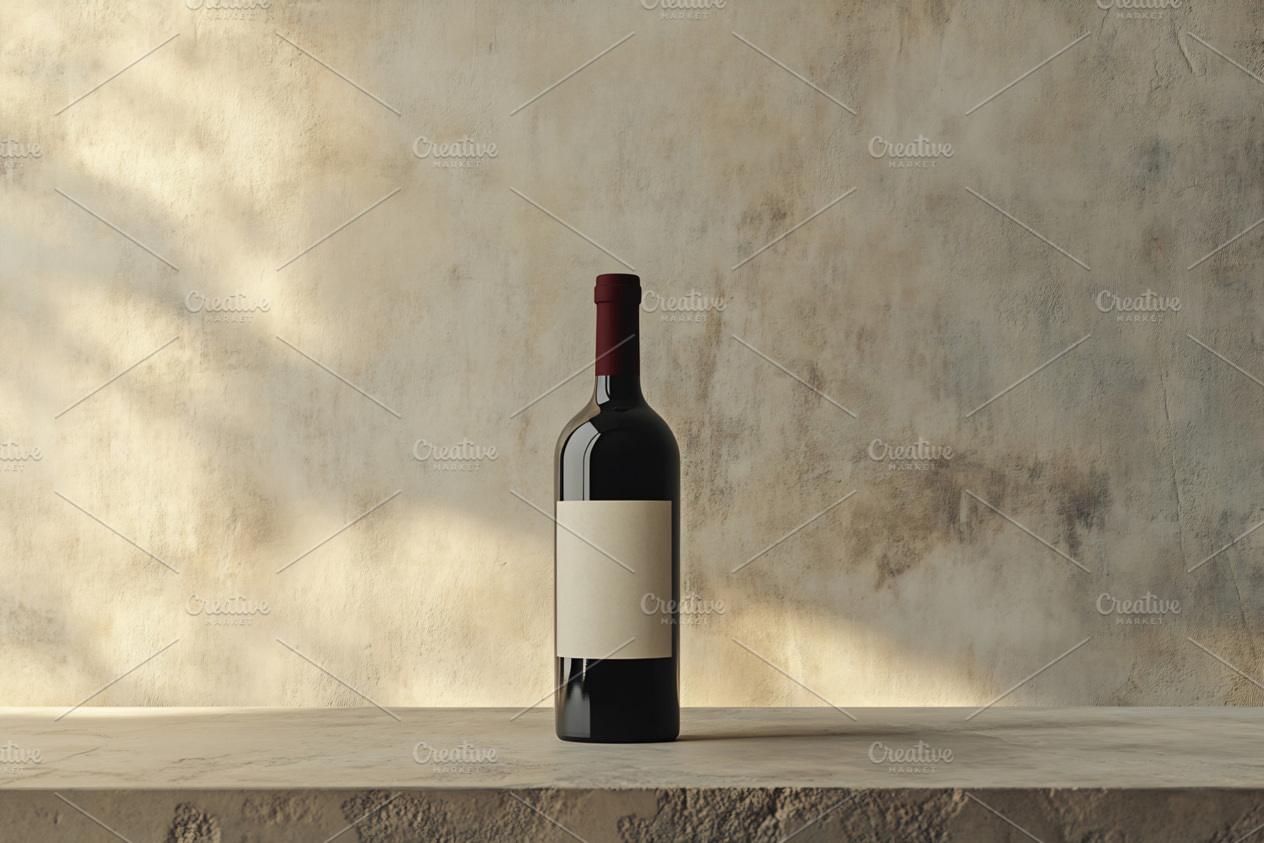 Red wine bottle on minimalist table, a Photo by Beautiful things