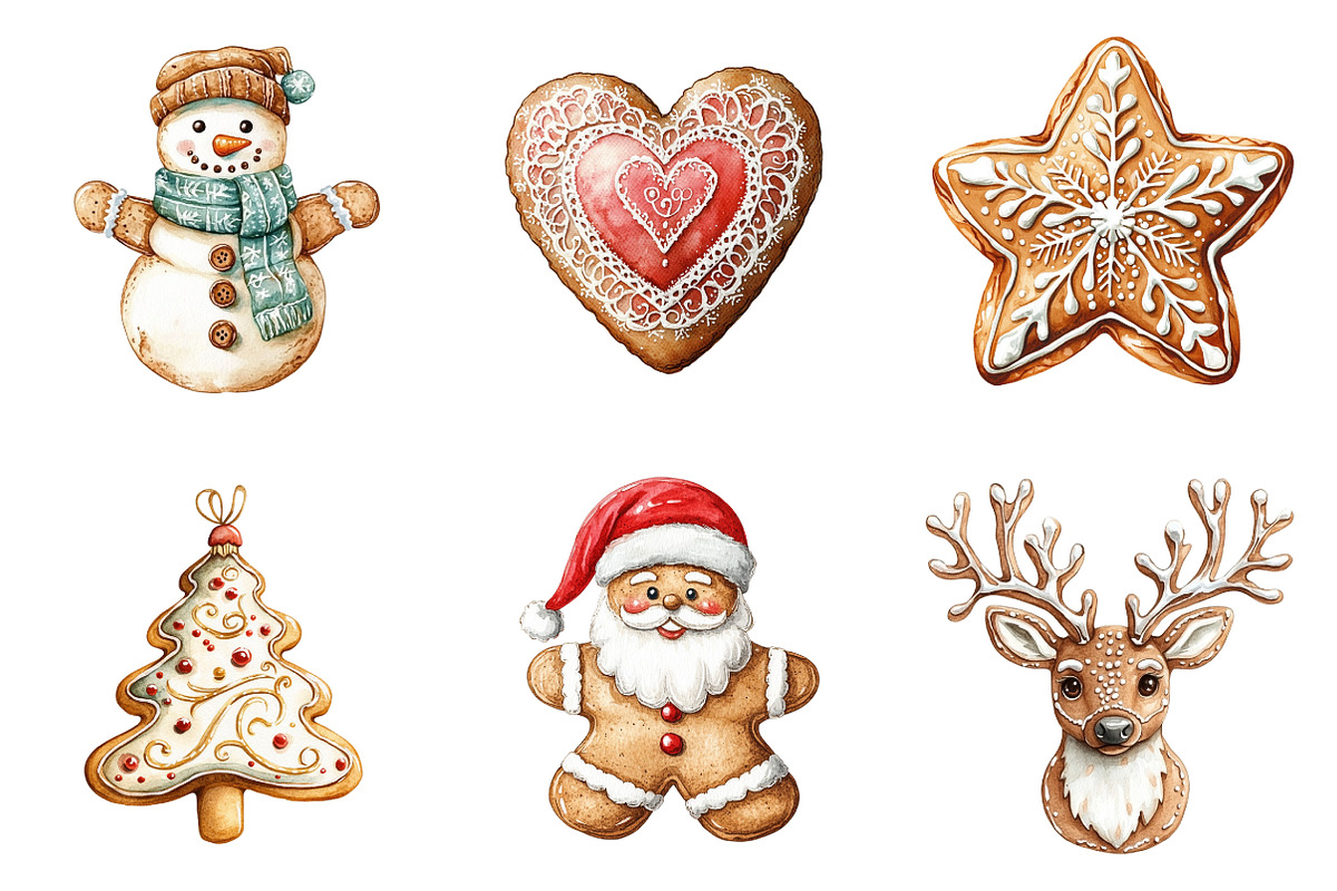 Watercolor Gingerbread Cookies PNG, an Illustration by SinaCreation (Photo 2 of 7)
