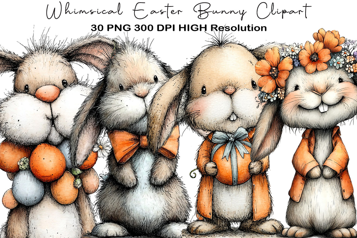 Whimsical Easter Bunny Clipart PNG, an Illustration by Black Bird Studio (Photo 1 of 5)