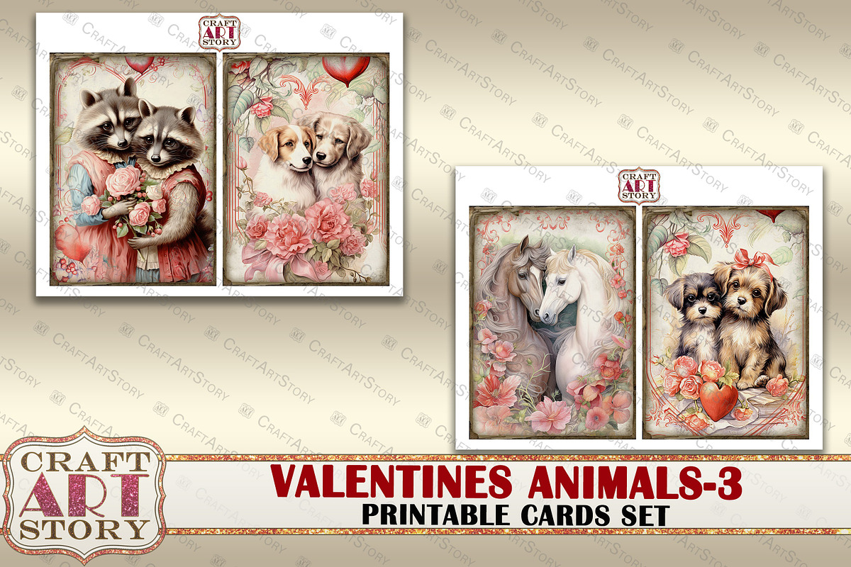 Valentines animals cards set-3, an Animal Illustration by CraftArtStory (Photo 4 of 6)