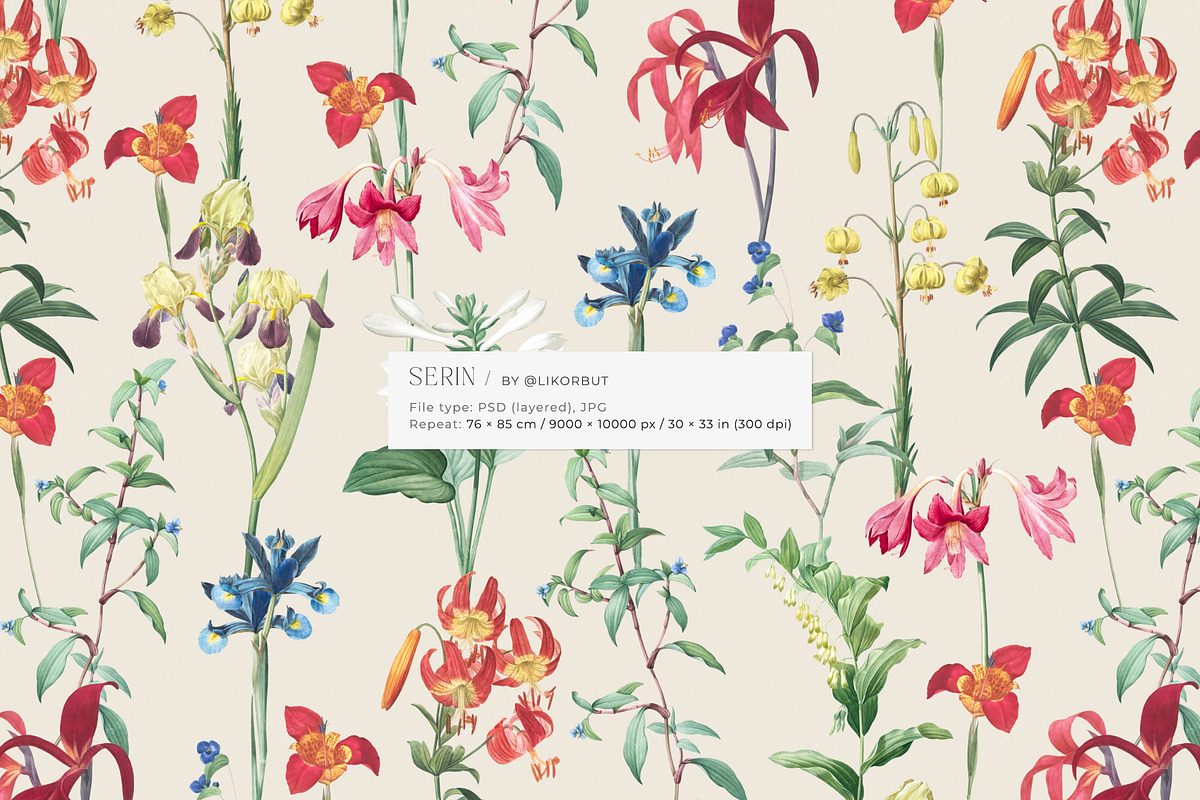 Vintage Botanical Floral Pattern, a Pattern Graphic by likorbut (Photo 2 of 13)