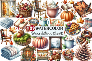 Watercolor Serene Autumn Day Clipart, an Illustration by Rose Art