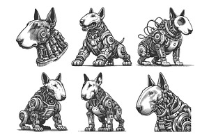Robotic Dogs engraving set vector, an Animal Illustration by AlexArt