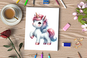 Watercolor Cute Baby Unicorn Clipart, an Illustration by CraftArtStudio (Thumbnail 3 of 4)