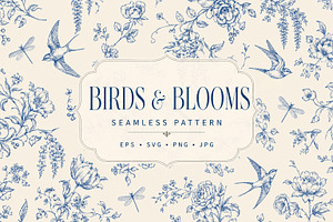 Birds & Blooms Vintage Toile Pattern, an Object Graphic by Olya Creative