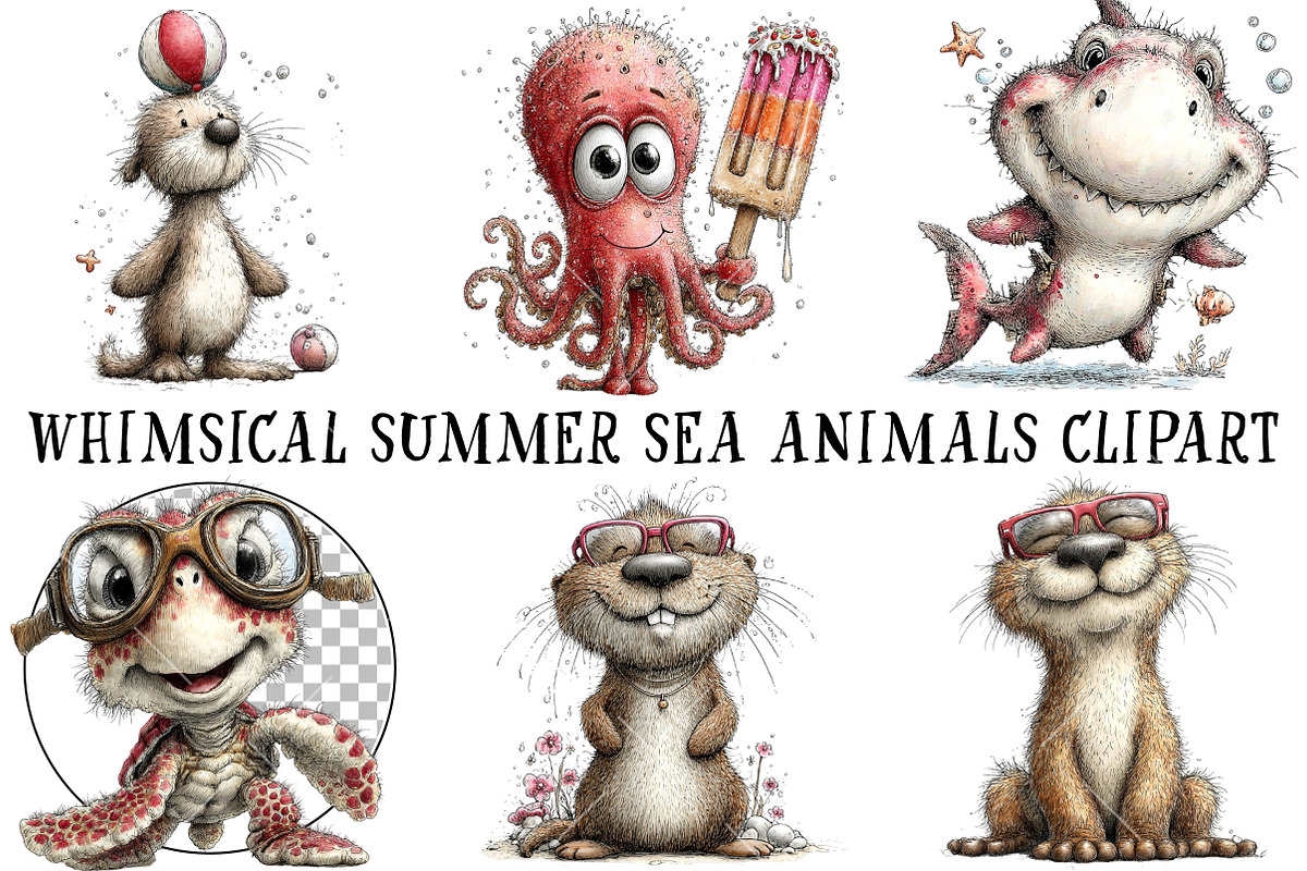 Whimsical Summer Sea Animals Clipart, an Illustration by OK Design (Photo 2 of 6)