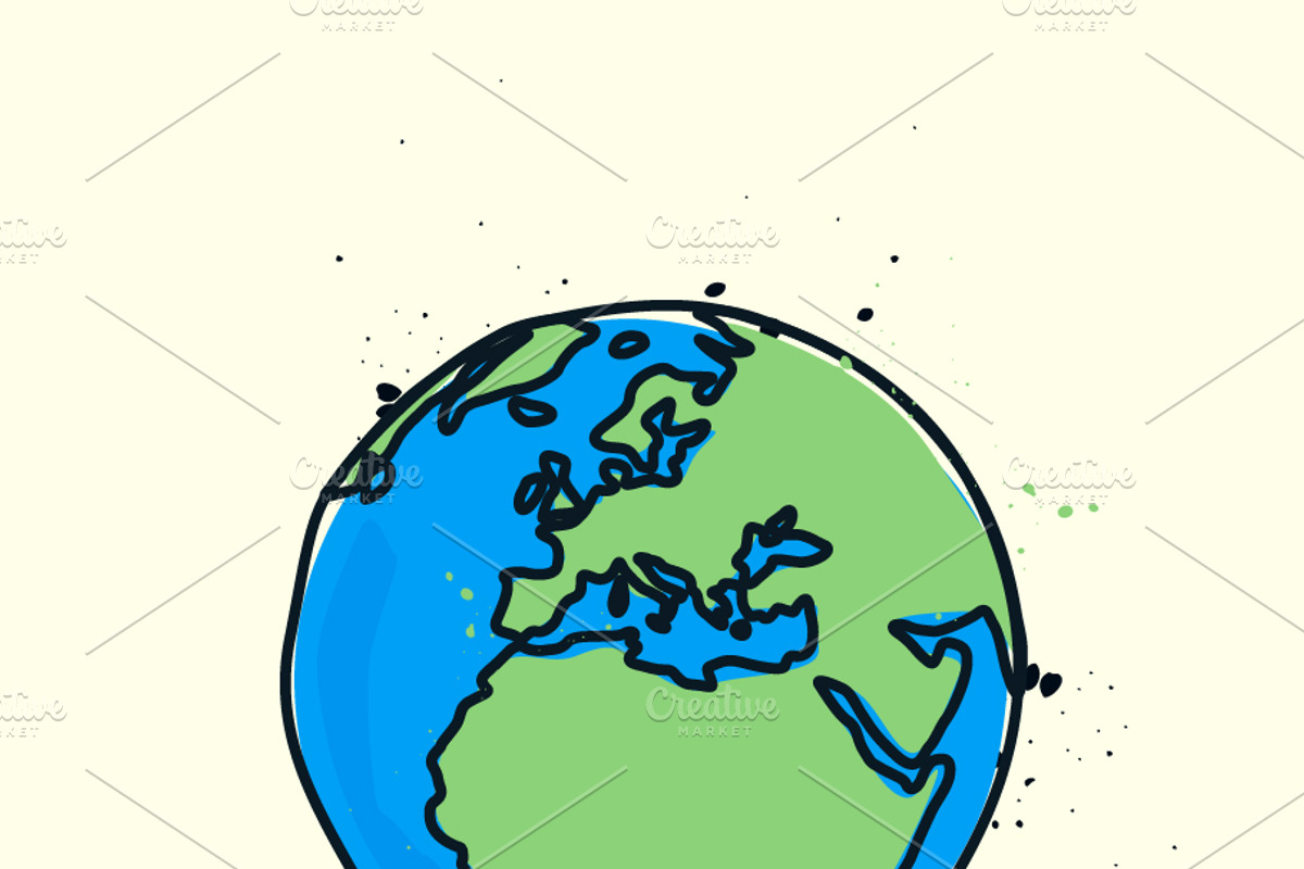Hand Drawn Globe Planet Doodle, an Object Illustration by Black White Mouse Design