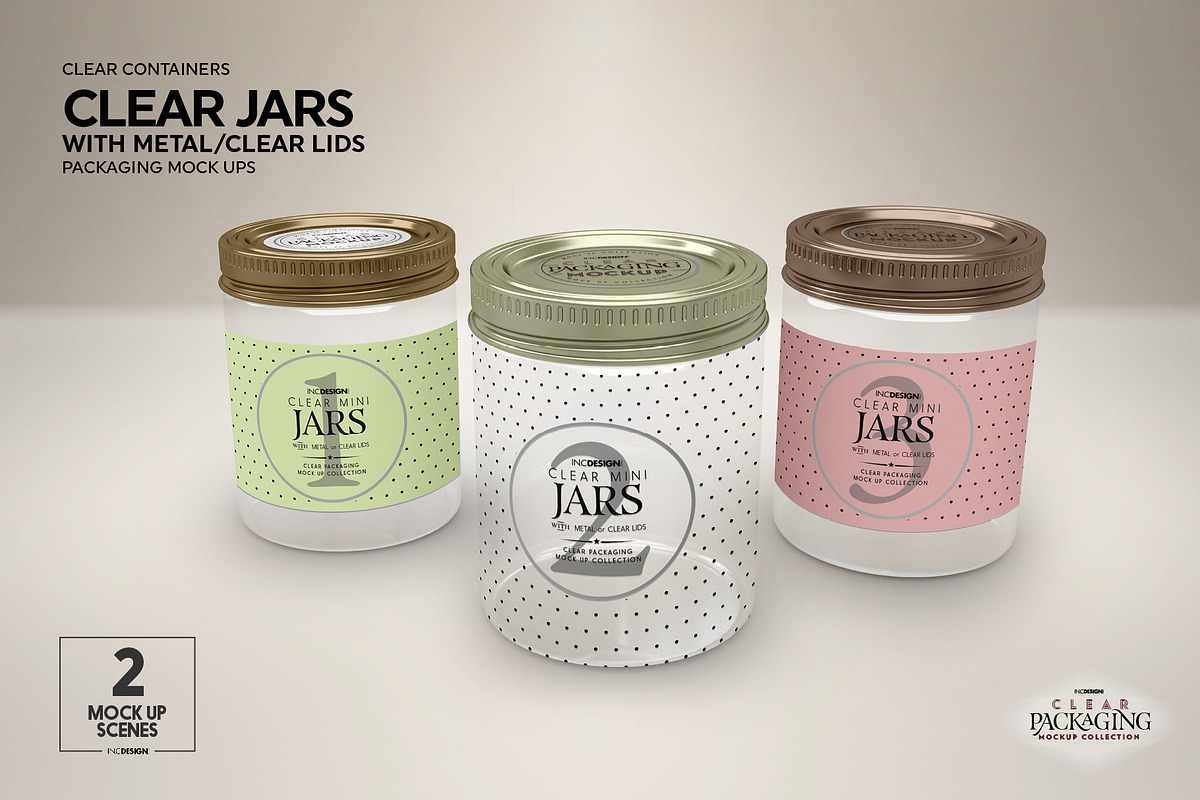 Jars with Metal /Clear Lids Mockup, a Packaging Mockup by INCDesign (Photo 4 of 13)