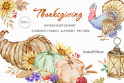 Watercolor Thanksgiving Clipart, a Seasonal Illustration by SvetaArtStore (Thumbnail 1 of 15)