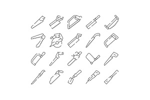 Hand saw and cutting tool icons set, an Object Graphic by pikepicture