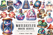 Cute Magic School Watercolor Clipart, an Illustration by CreationArt (Thumbnail 1 of 5)