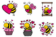 Watercolor Bees Valentine Clipart, an Illustration by CreationArt (Thumbnail 2 of 5)