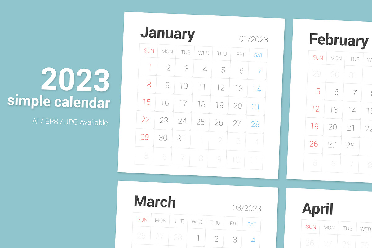 2023 Simple Calendar [Sunday], a Stationery Template by WORAKAMON Design Studio (Photo 1 of 5)