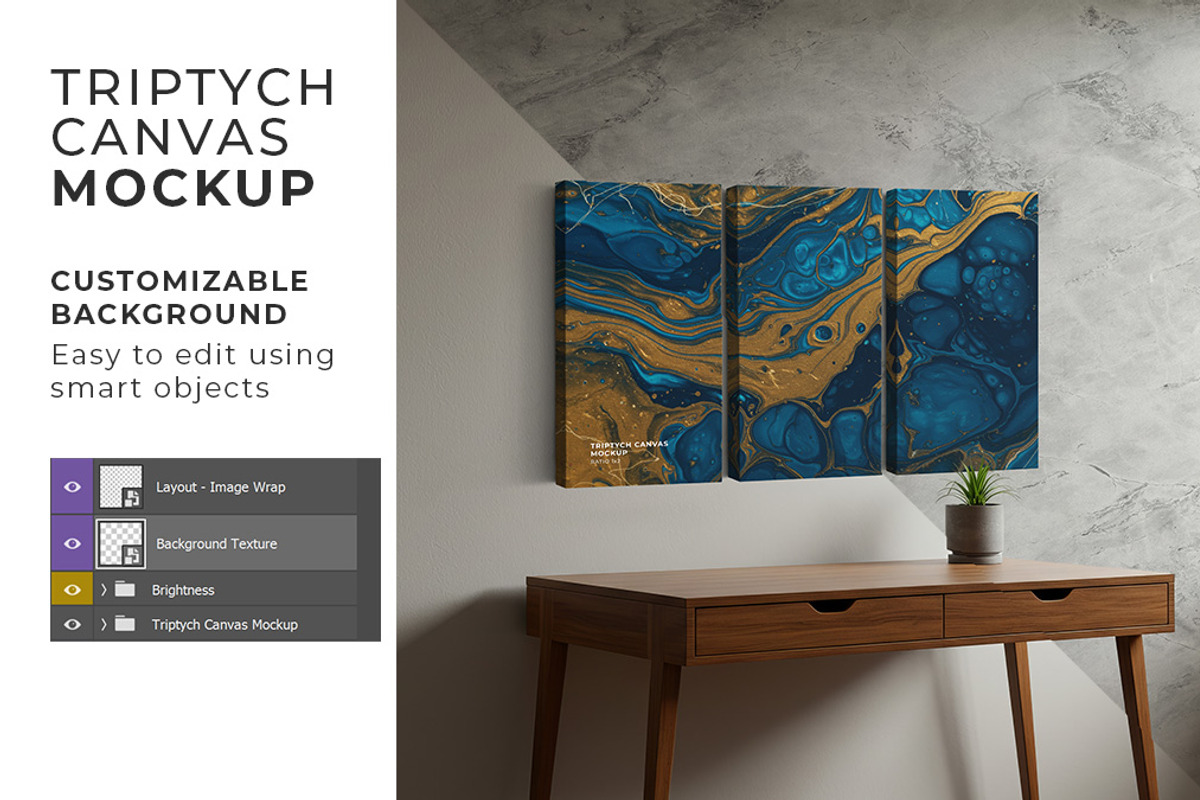 Triptych Canvas Mockup - Ratio 1x2, a Merchandise Mockup by Mockups by Carlos Viloria (Photo 8 of 8)