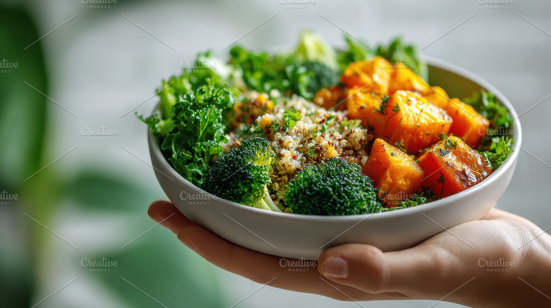 Fresh salad with greens and quinoa, a Photo by Beautiful things