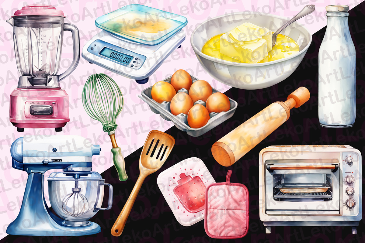 Baking Supplies Watercolor Clipart, a Food Illustration by LekoArt (Photo 2 of 6)