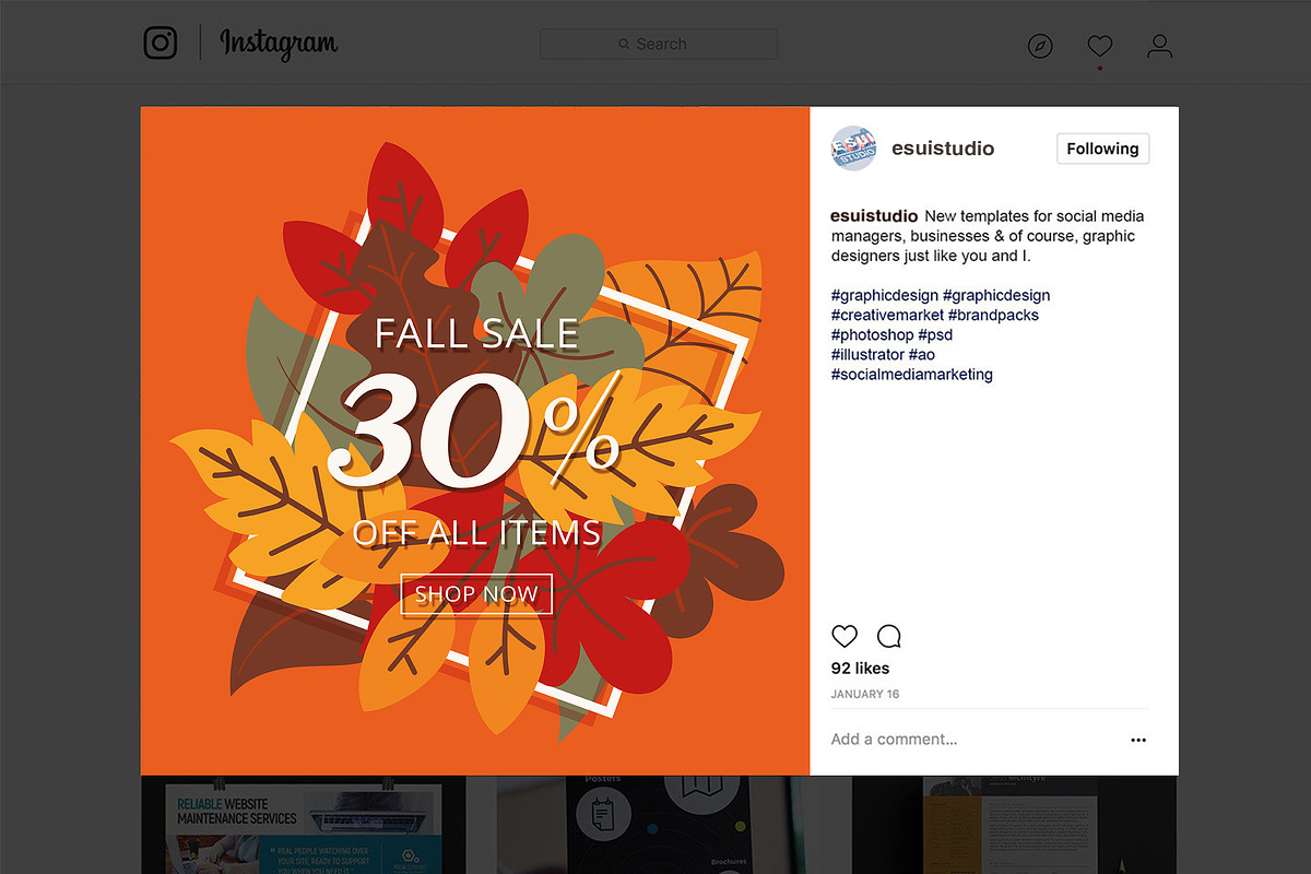 Autumn / Fall Social Media Templates, a Social Media Template by Esui Studio (Photo 5 of 10)