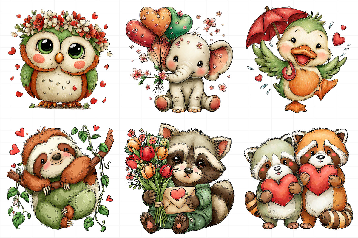 Valentine Animals Watercolor Clipart, an Illustration by Daily.Designs (Photo 8 of 8)