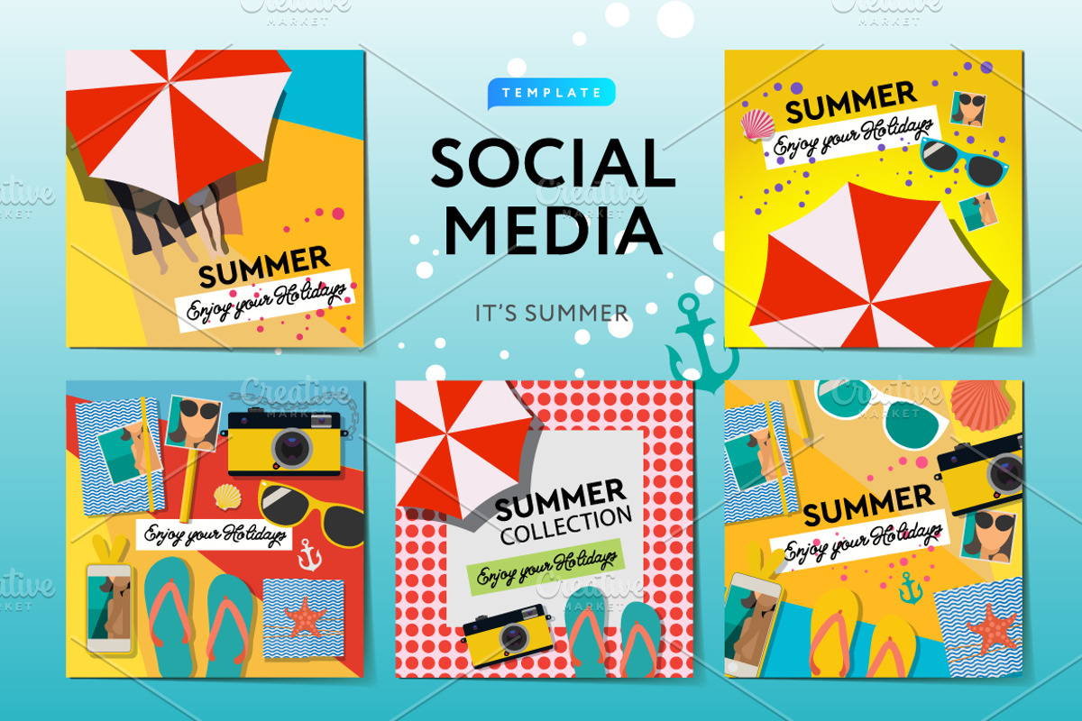 Summer Time Social Media Banners, a Social Media Template by PREMIUMVECTOR