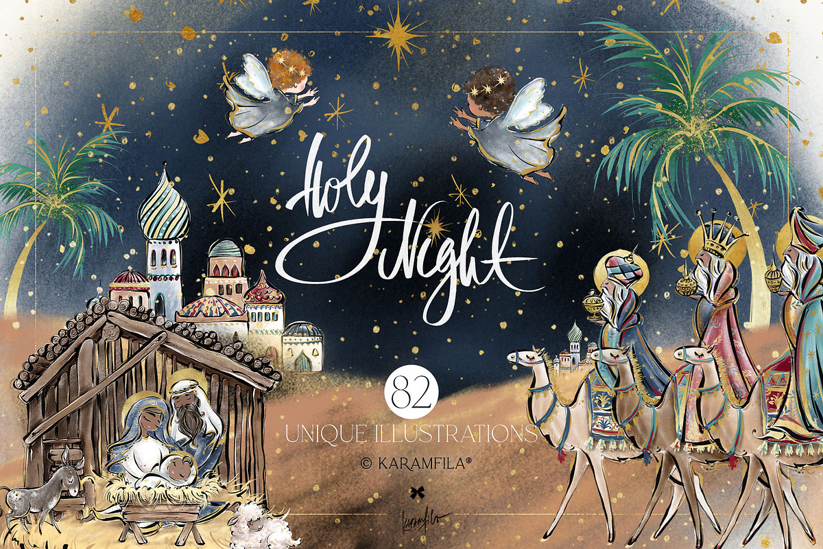 Nativity Scenes Holy Family Clipart, a Seasonal Illustration by KaramfilaS (Photo 1 of 12)