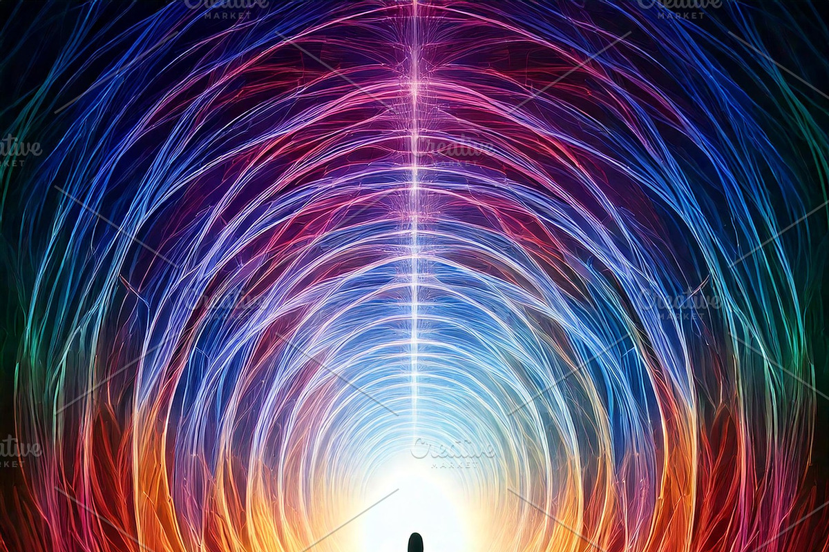 Girl in colorful light tunnel, a Technology Illustration by DanFLCreativo