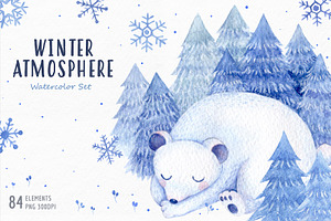 Watercolor winter atmosphere set