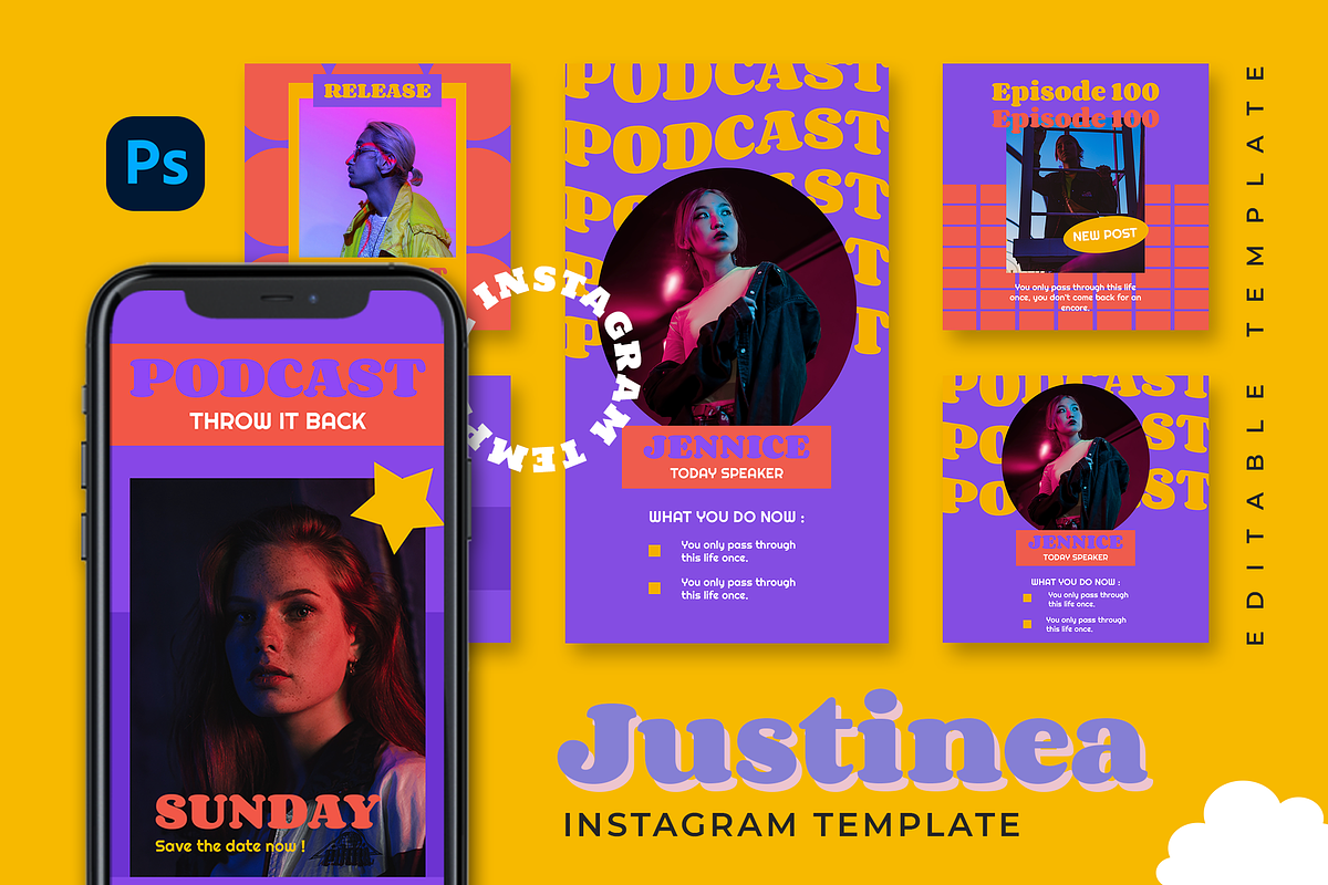 Justinea Instagram Template, a Social Media Template by Creatchees.std (Photo 1 of 5)