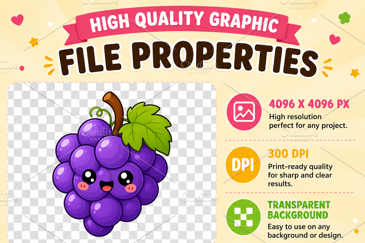 Cute Kawaii Fruits Clipart Bundle, a Food Illustration by QM_ART (Photo 4 of 4)