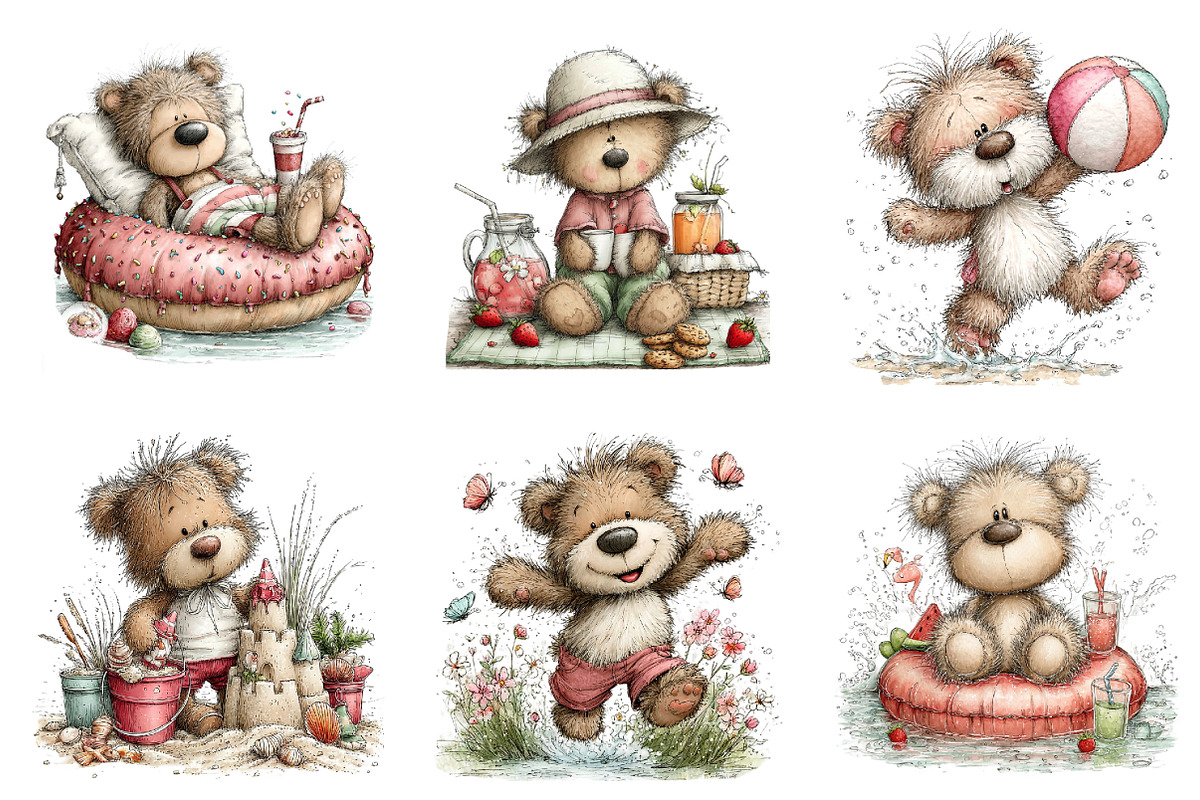 Whimsical Summer Teddy Bear Clipart, an Illustration by Dream Creation (Photo 4 of 6)