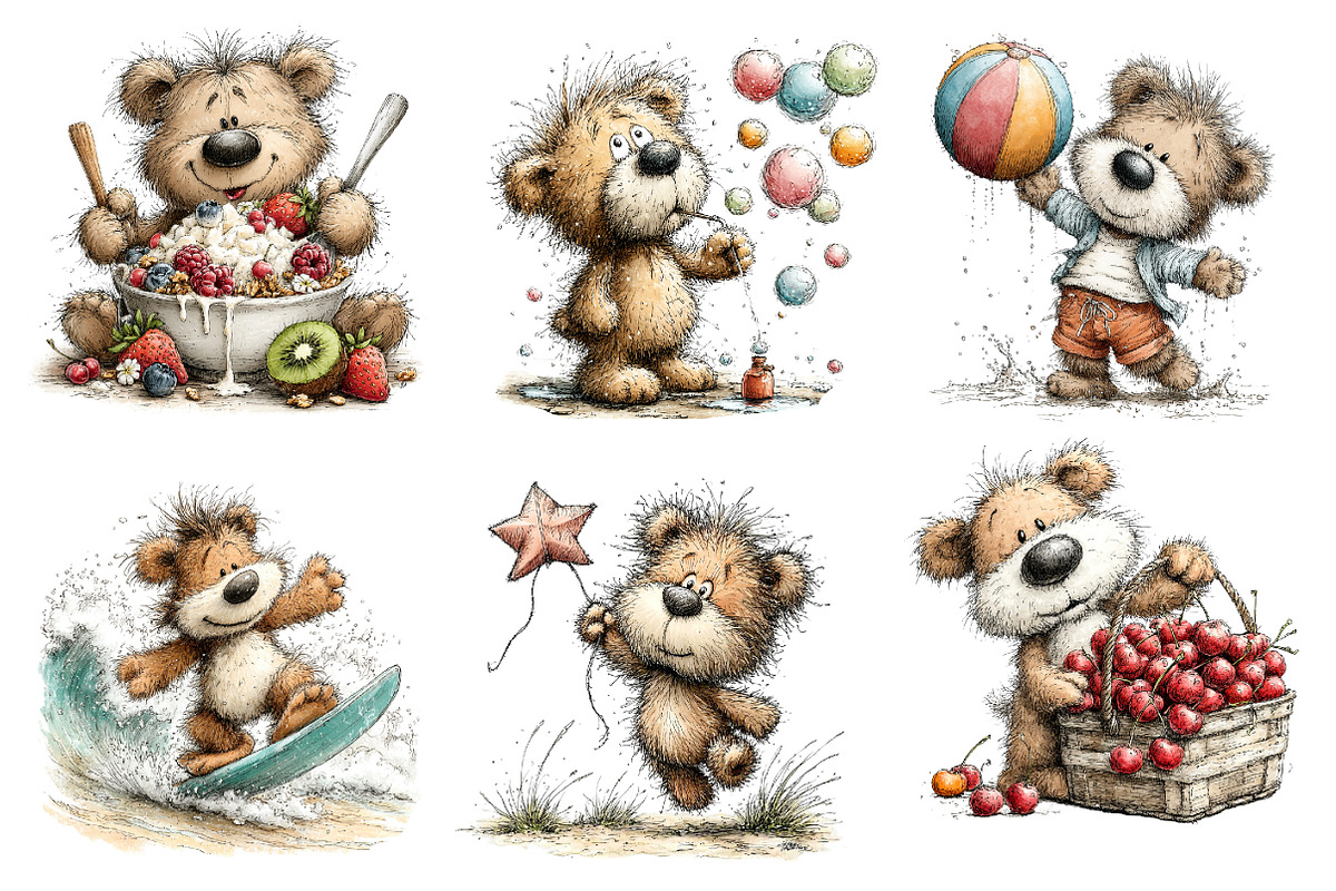 Whimsical Summer Teddy Bear Clipart, an Illustration by Dream Creation (Photo 6 of 7)