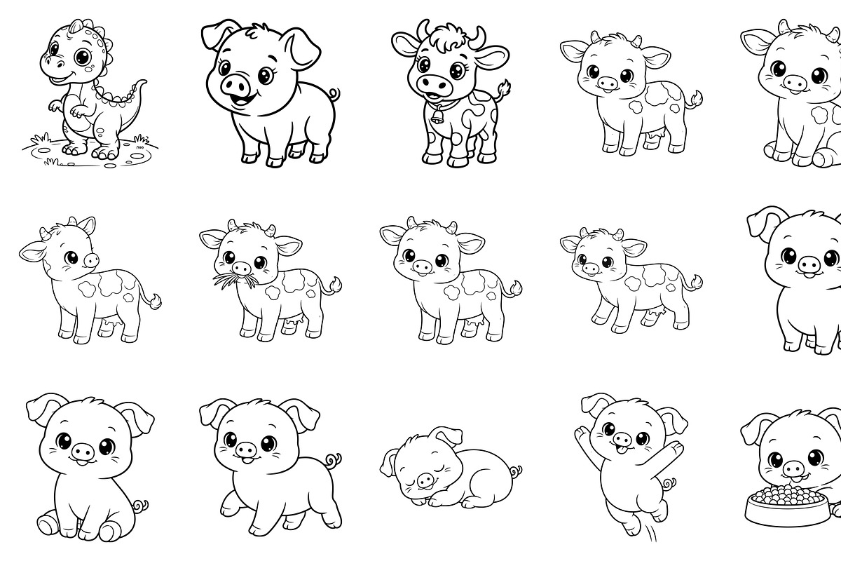 Baby Farm Animals Coloring Clipart, an Animal Illustration by Annudesign (Photo 3 of 3)
