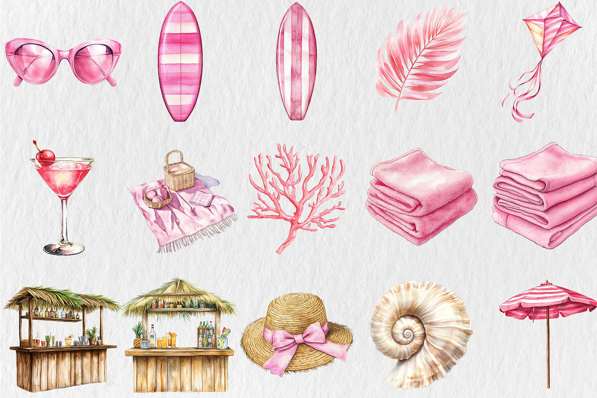 Watercolor Pink Summer Clipart, a Seasonal Illustration by Rose Art (Photo 2 of 5)