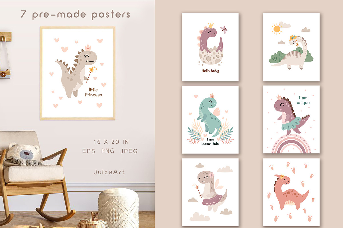 Dinosaur girl collection, an Animal Illustration by JulzaArt (Photo 3 of 9)