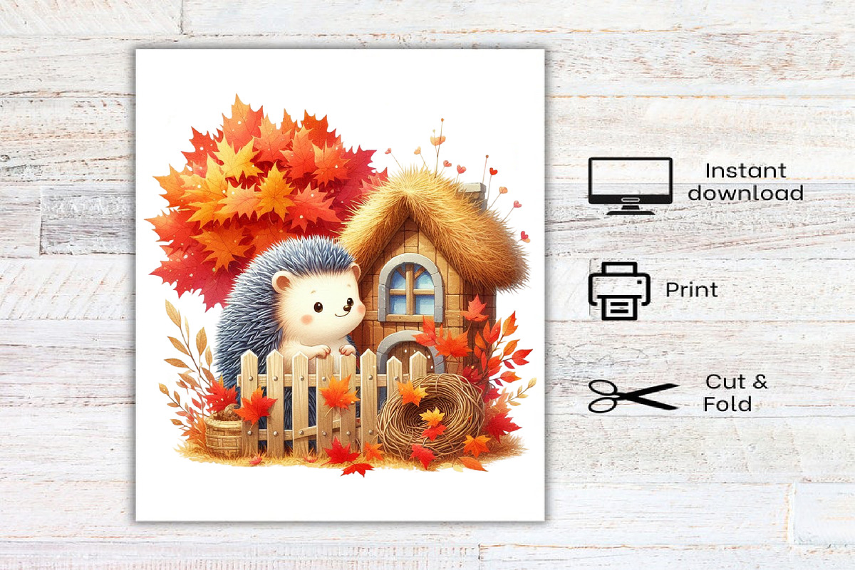 Autumn Hedgehog with House Clipart, a Seasonal Illustration by Canvas Craft (Photo 7 of 7)