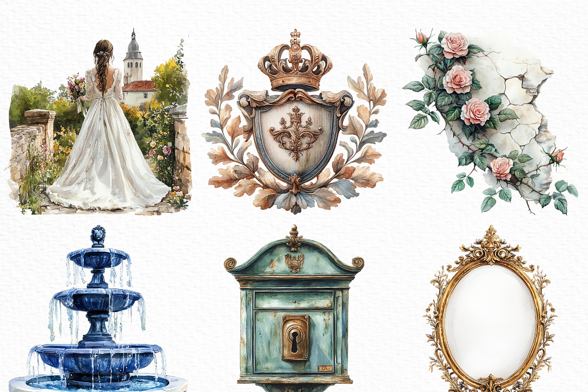French Chateau Watercolor Clipart, an Illustration by Craft Nest (Photo 2 of 6)