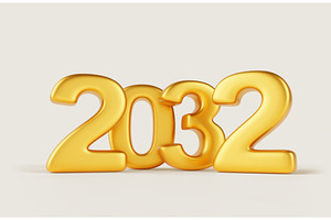 2032 Happy New Year Gold Number