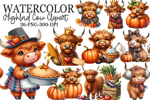 Watercolor Thanksgiving Highland Cow, an Illustration by Rose Art