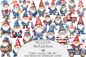 4th of July Gnome Clipart, a Seasonal Illustration by Design Market