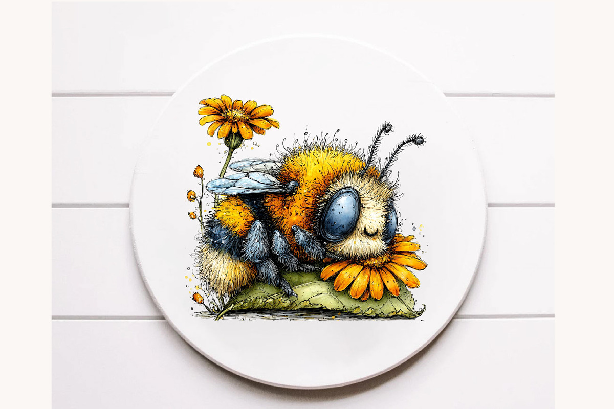 Whimsical Bee Sunflower Clipart, a Seasonal Illustration by Designworld (Photo 9 of 9)