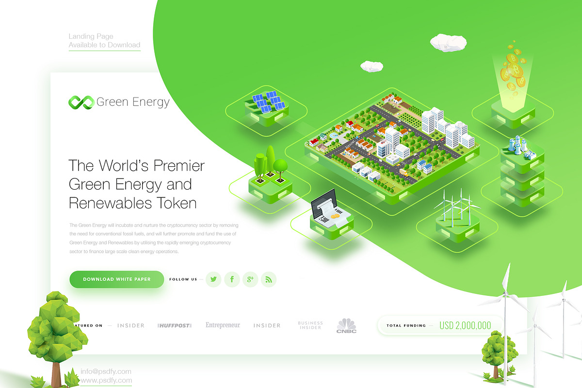 Green Energy Blockchain Landing Page, a Landing Page Template by PSDFY (Photo 1 of 2)