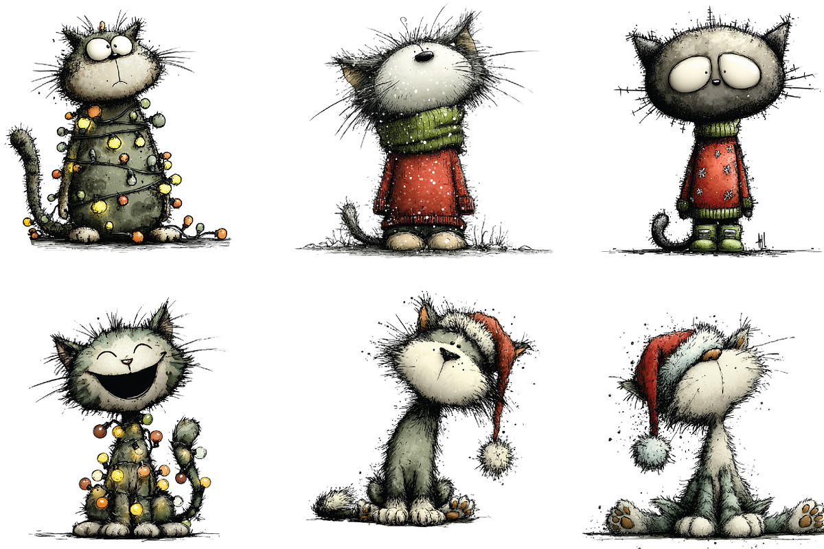 Quirky Funny Christmas Cat Clipart, an Illustration by CraftArtStudio (Photo 2 of 6)